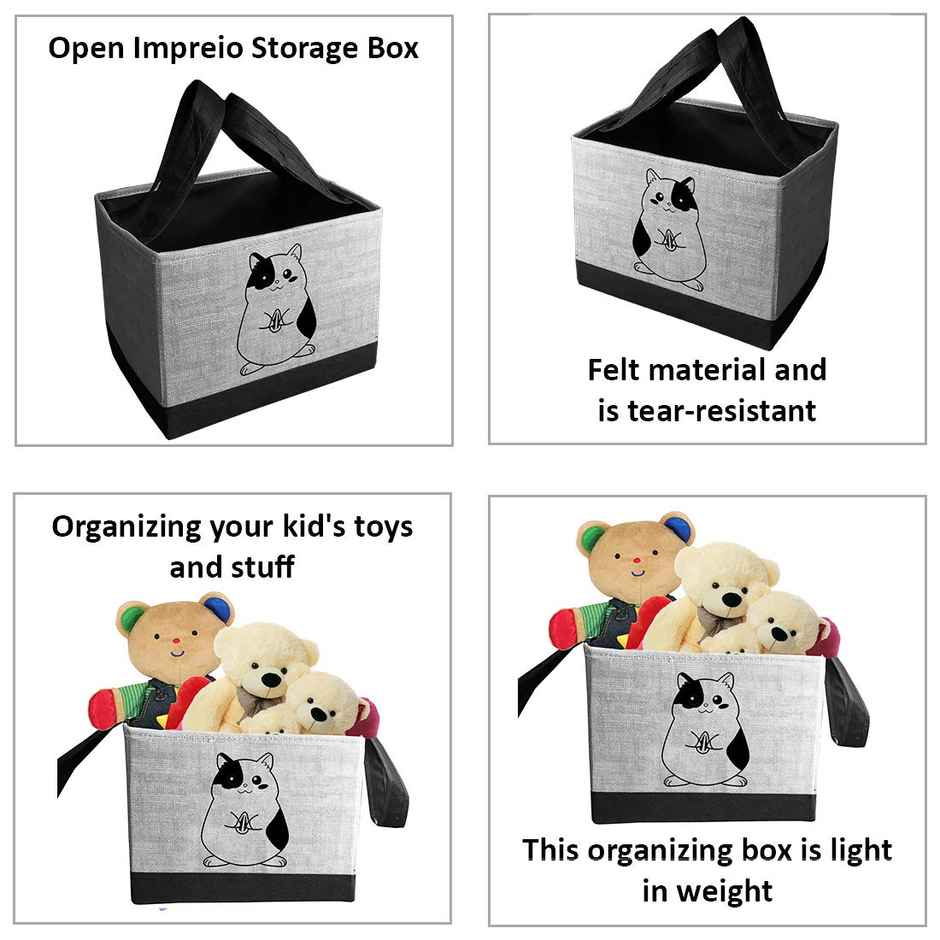 PrettyKrafts Jute Grey Toy Storage Box - Kids Organizer Bin for Toys, Books & Clothes