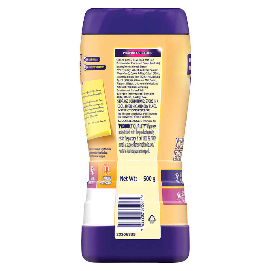 Cadbury Bournvita Zero Added Sugar Nutrition Drink Jar