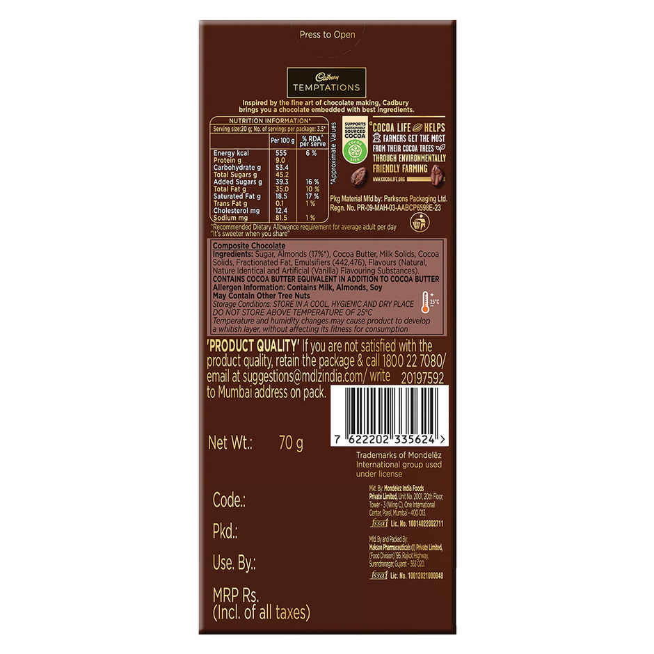 Cadbury Temptations Almond Treat Premium Chocolate Bar