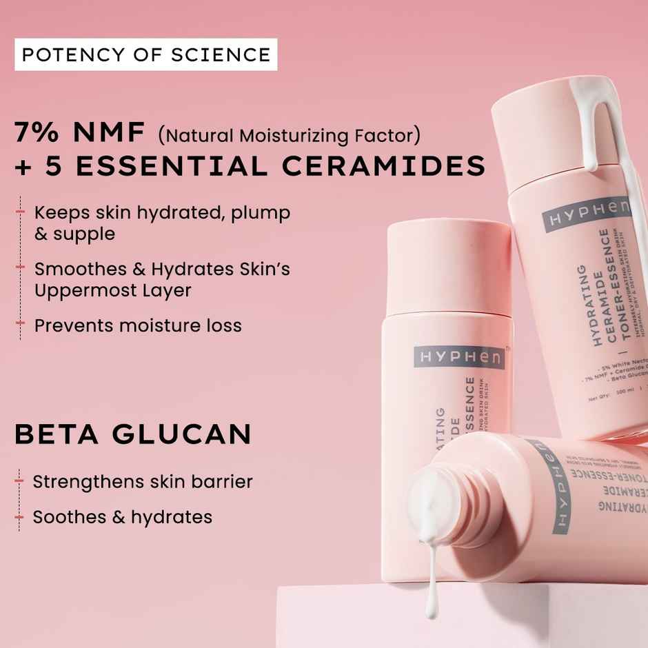 Hyphen 7% Ceramides-Nmf Face Toner Essence | 5% Glass Skin Blend With Rice Water (100ml) & Hyphen 18% Brightening + 20% Collagen Double Serum | 5% Niacinamide For Dark Spots (50ml) Combo