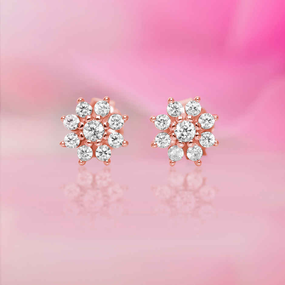 Zavya Floral CZ Rose Gold Plated 925 Sterling Silver Stud