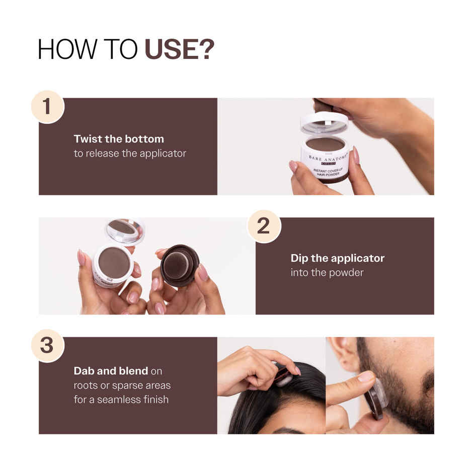 Bare Anatomy Instant Cover-Up Hair Powder | Seamless Natural Finish | Brown Color Hair Powder