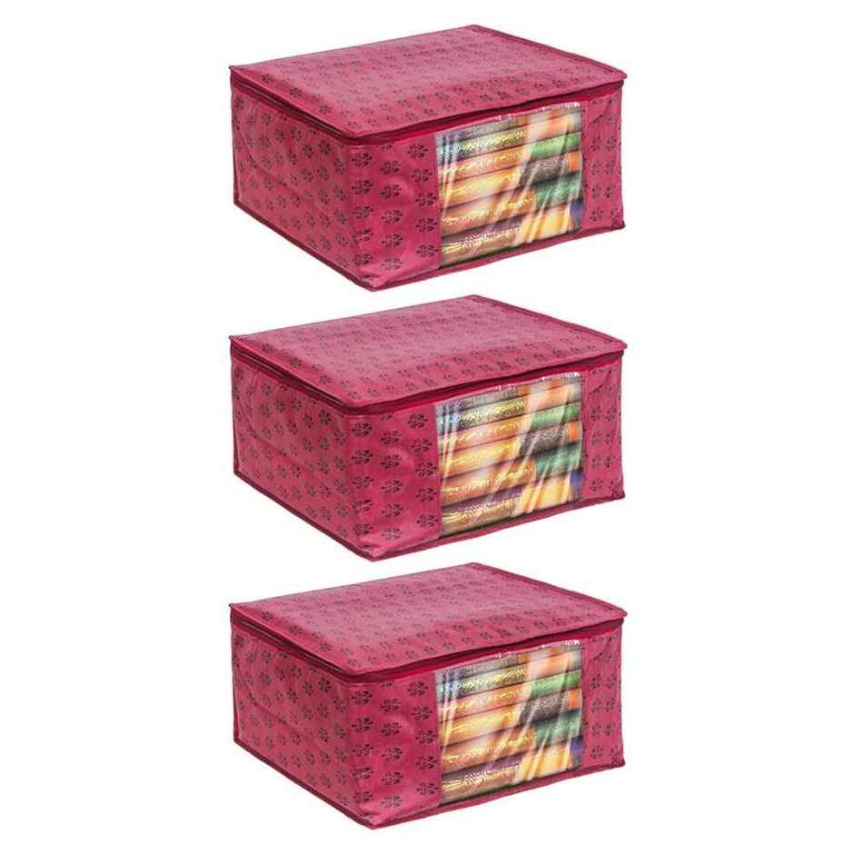 PrettyKrafts Saree Cover | Wardrobe Cloth Organizer with Zip & Transparent Front | Maroon - Big
