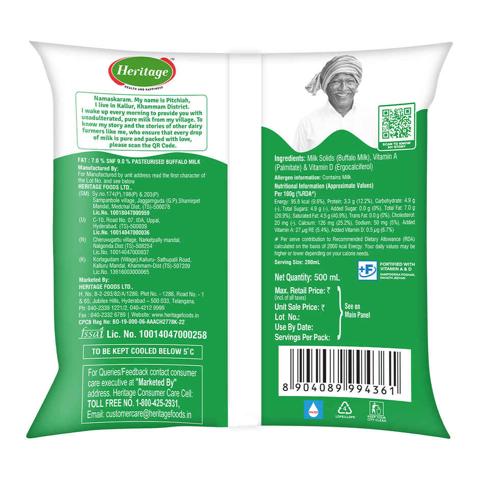 Heritage Sampurna A2 Buffalo Fresh Milk | Pouch