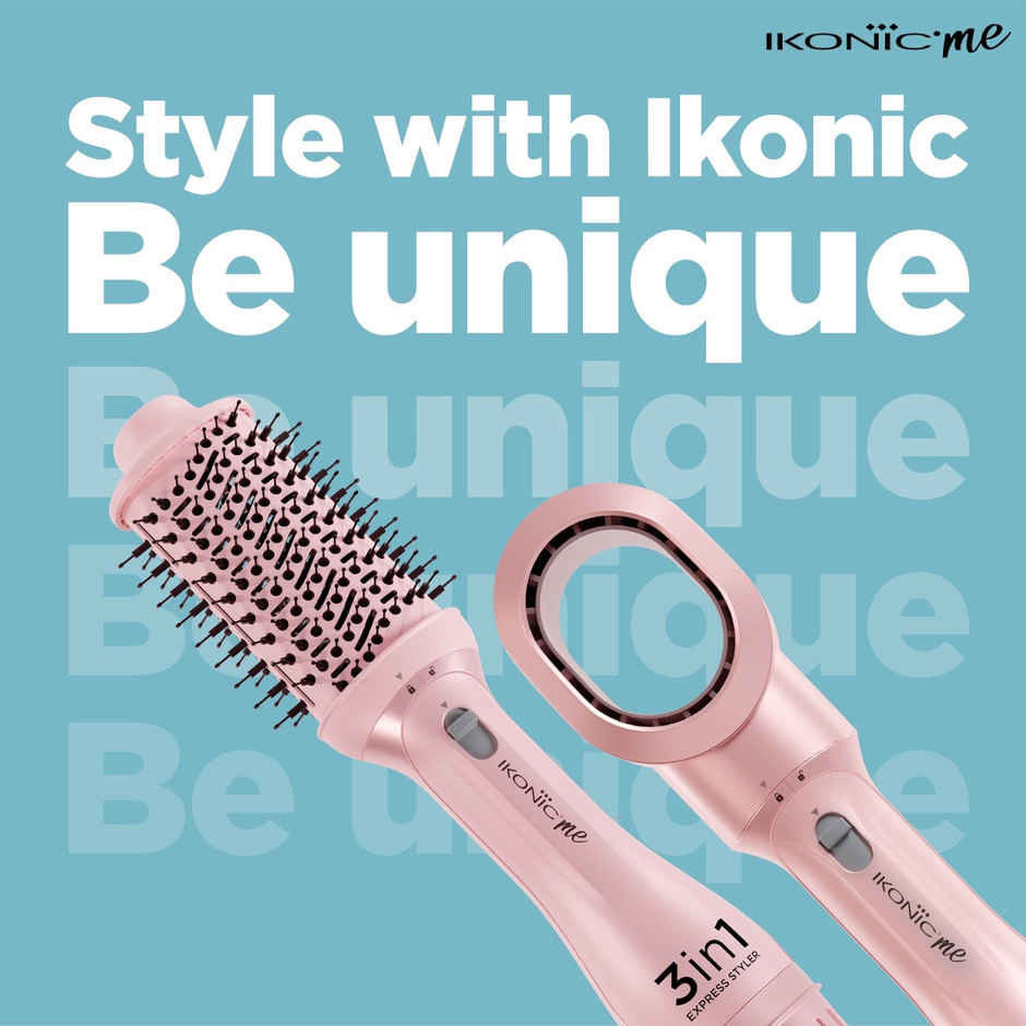 Ikonic 3 in 1 Express Styler Pink, Professional Volumizer, Blow Dryer, 1200W Hot Air Brush