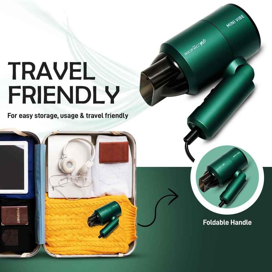 Ikonic Mini Vibe Hair Dryer 1200W, 2 Speed Setting Cool Shot Overheat Protection, Emerald