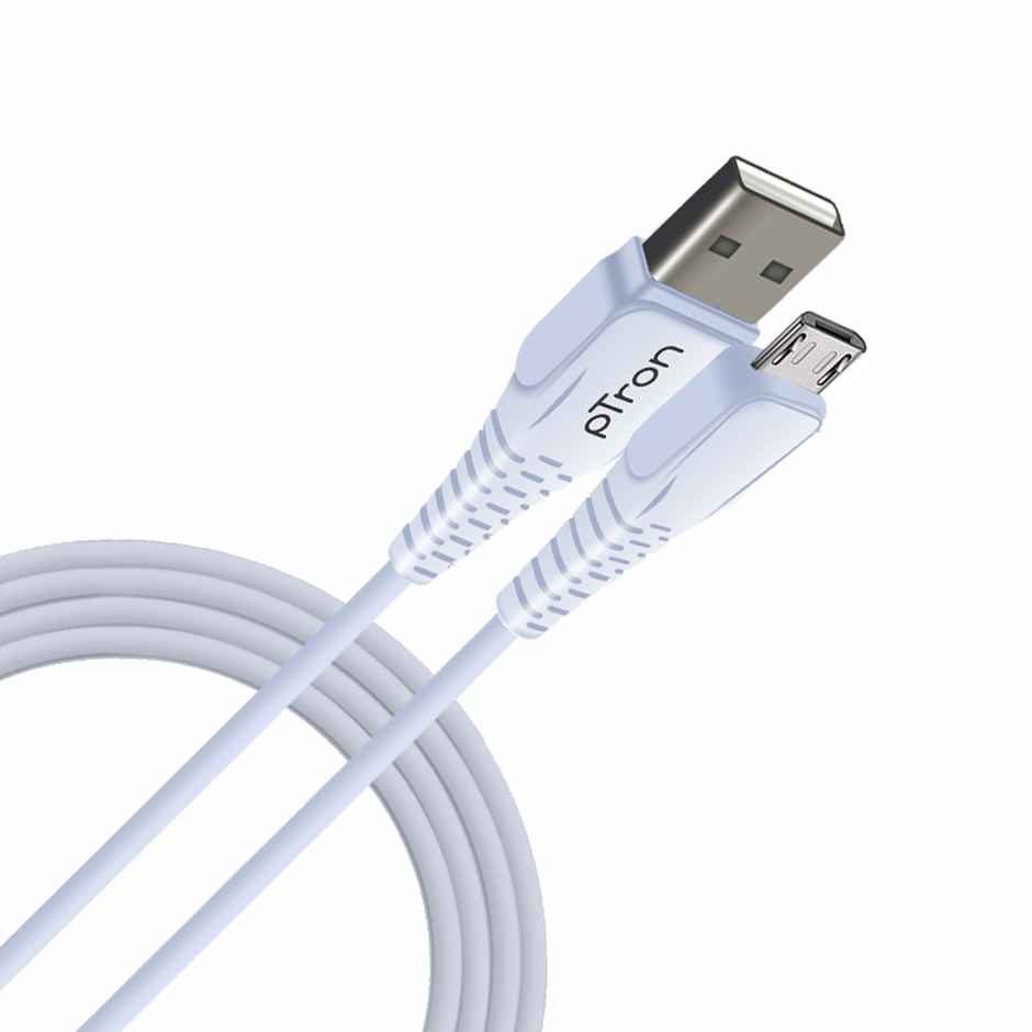 pTron USB-A to Micro USB 2.4A Fast Charging Cable Compatible with Android Phones/Tablets, 480mbps Data Transfer Speed, Made in India, Solero M241 Tangle-Free USB Cable (Round, 1M) - White