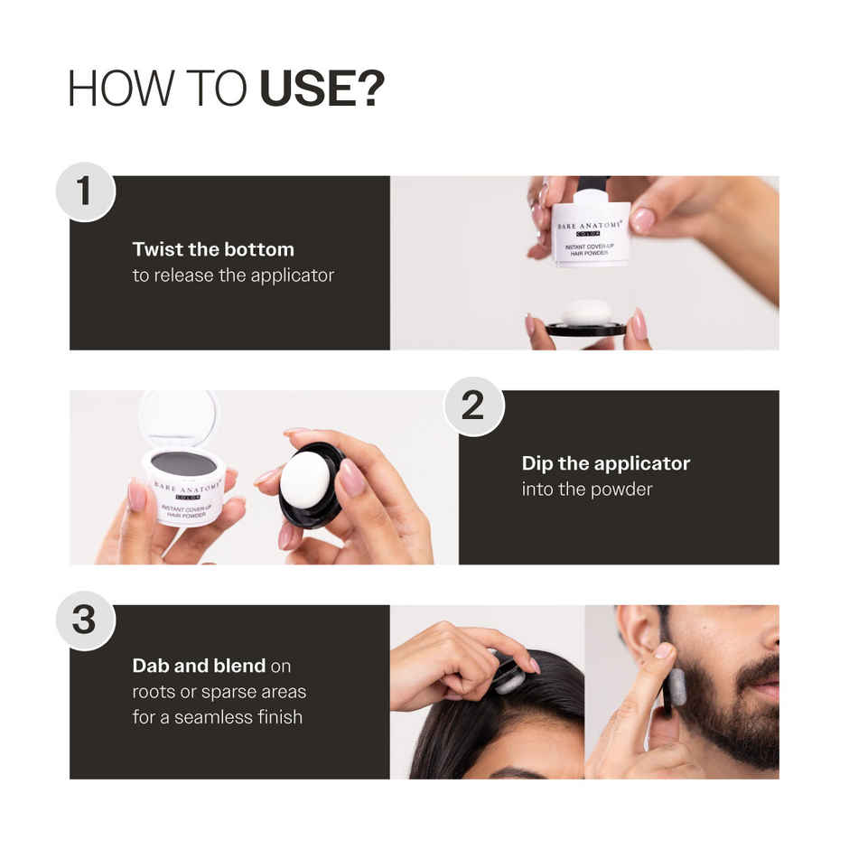 Bare Anatomy Instant Cover-Up Hair Powder | 100% Instant Grey Coverage | Black Color Hair Powder