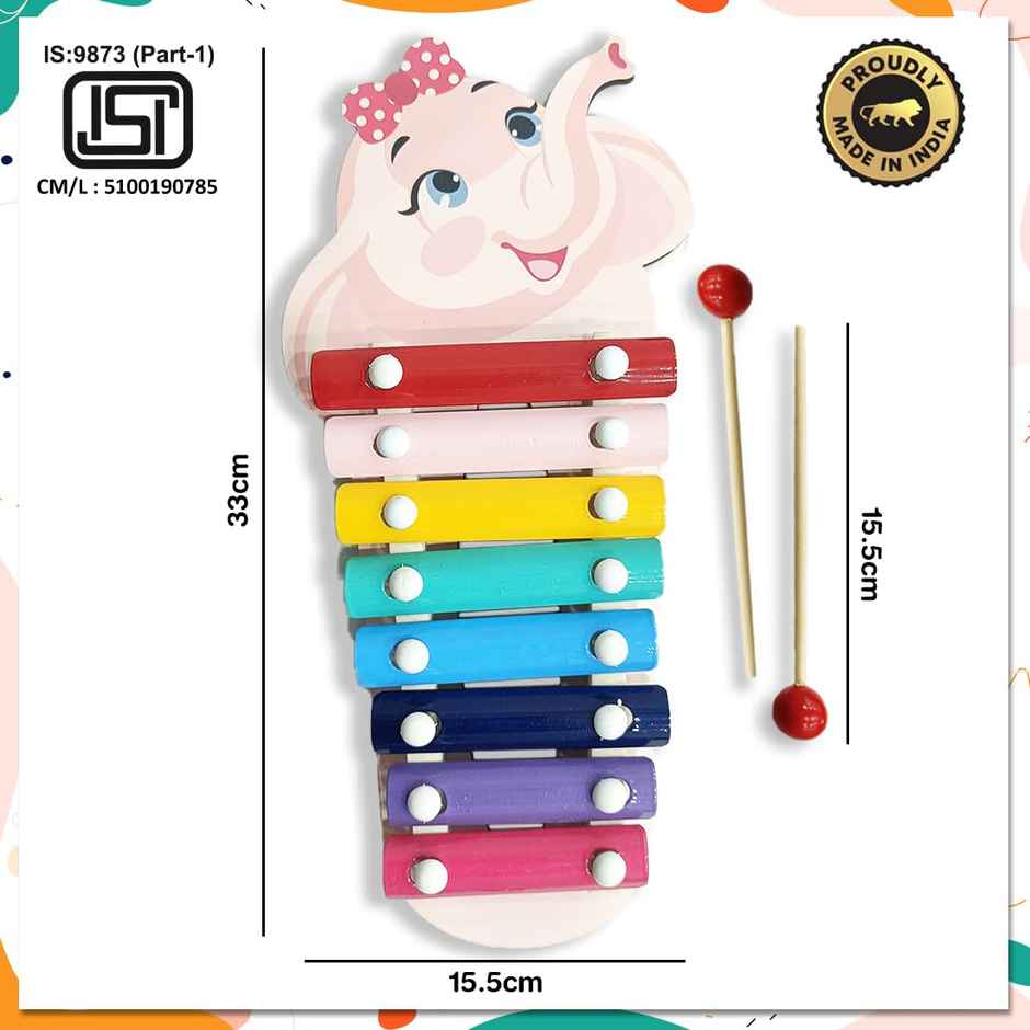 Wembley Wooden Xylophone For Kids Multicolored Key Keyboard Xylophone Piano With 2 Sticks -Elephant