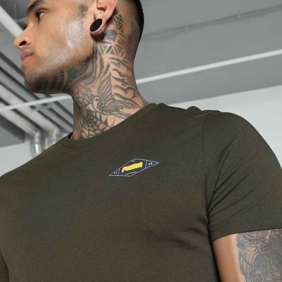 Puma Men's T-Shirt Small Graphic - Dark Olive | S