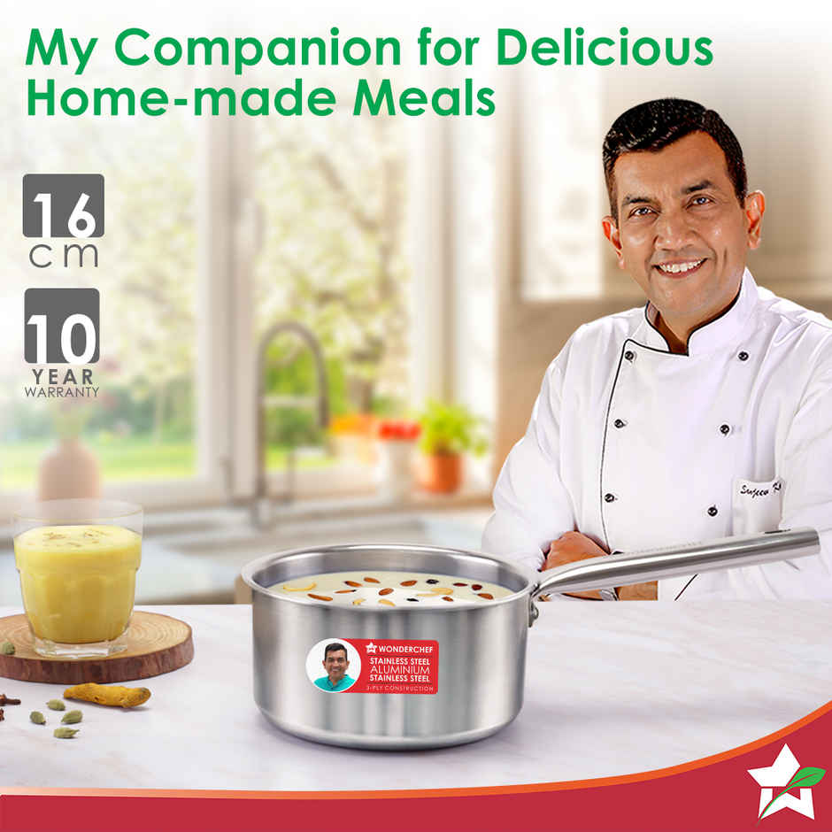 Wonderchef Stella Triply Stainless Steel Milk Pan | 16 cm | 1.7 L