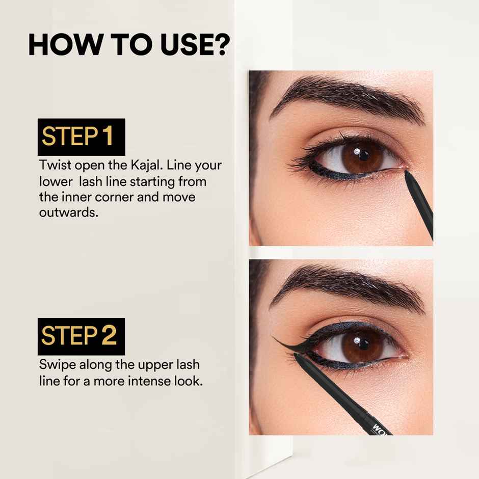 Wow Skin Science Smoky Black 90% Natural Kajal Water Proof & Smudge Proof Long Lasting
