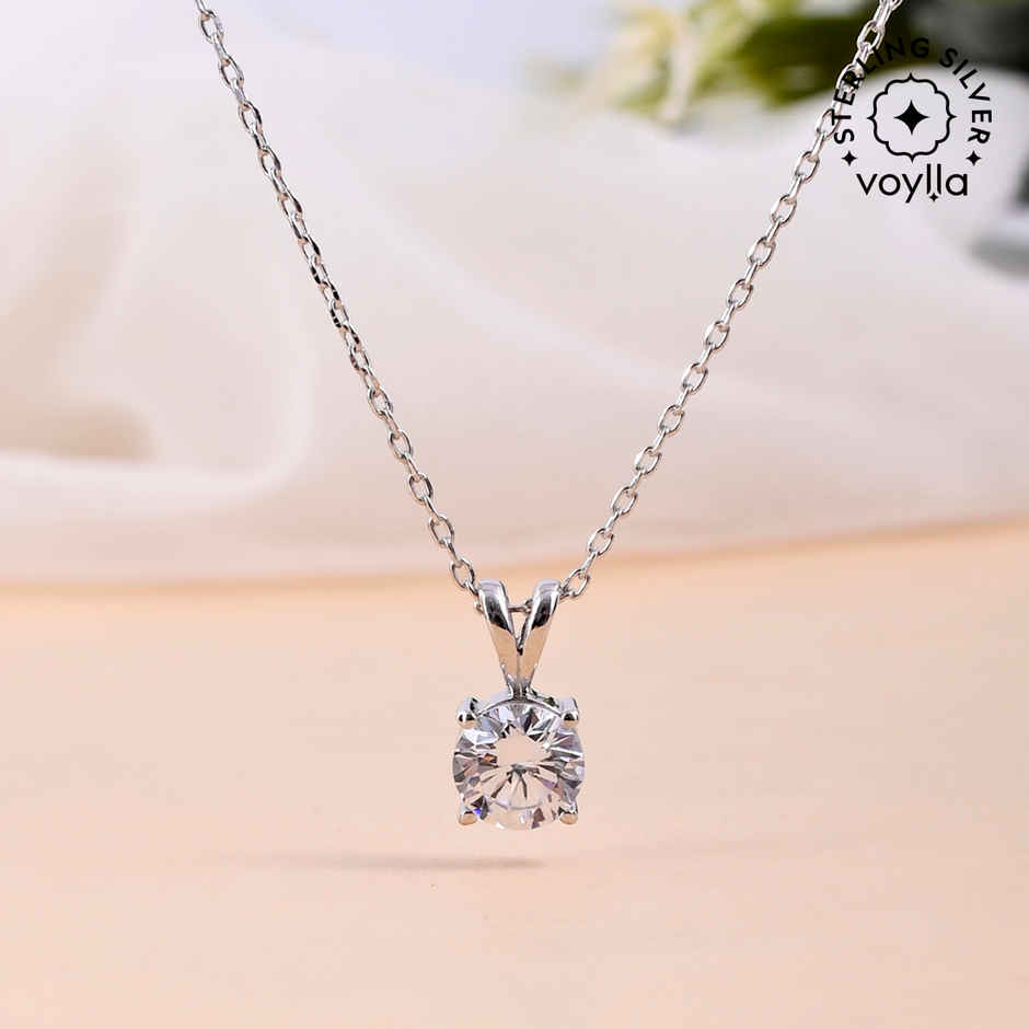 Voylla 925 Sterling Silver Cz Embedded Pendant With Chain