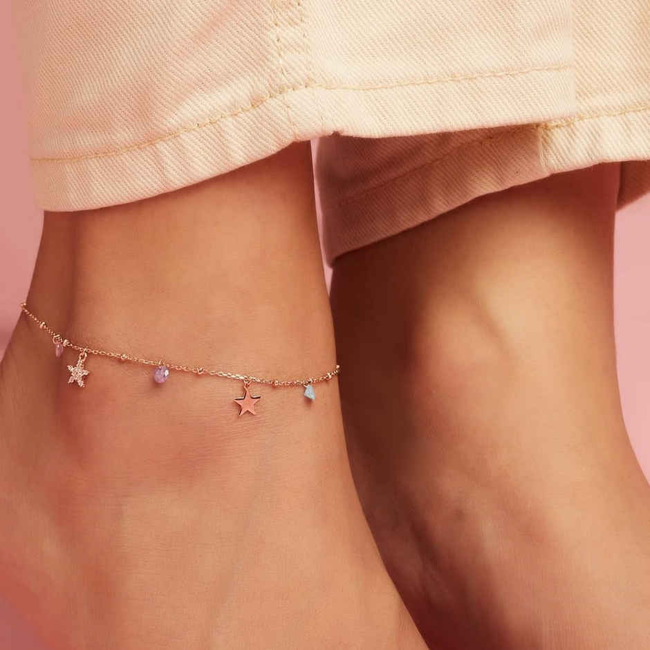 Zavya Star Rose Gold Plated 925 Sterling Silver Chain Anklet