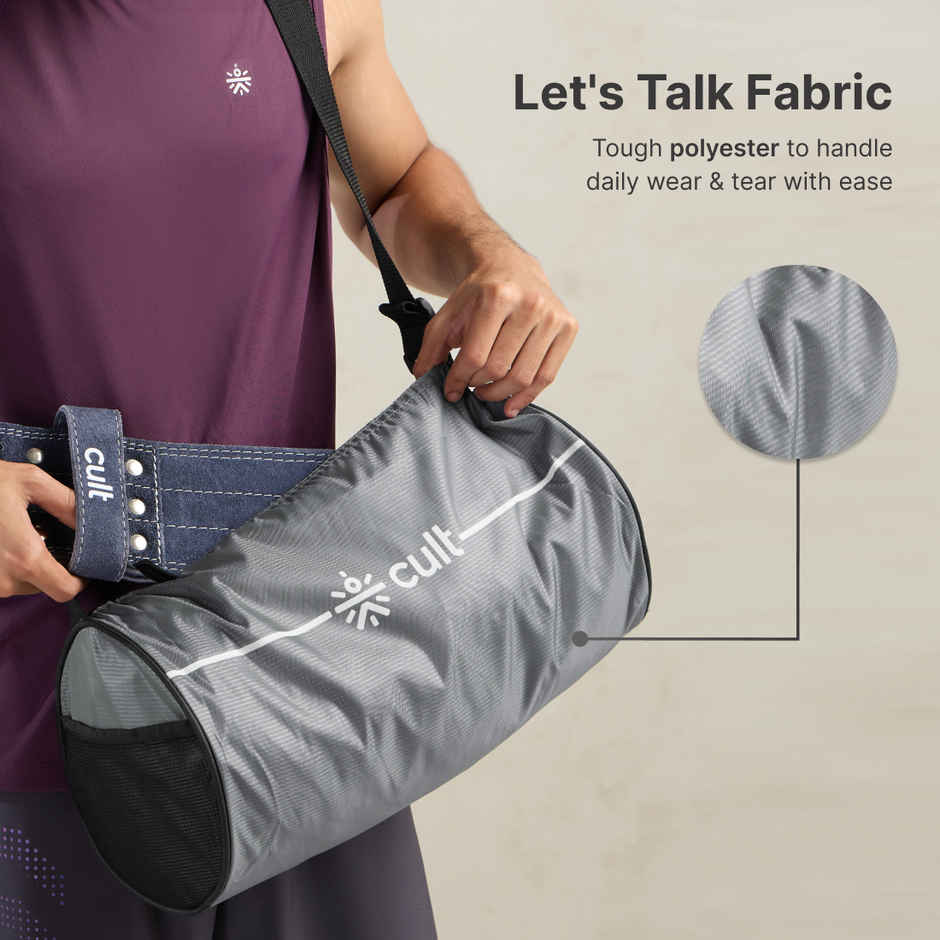 Cultfit Duffle Bag Adjustable Strap Mesh Pocket | Grey | 12 L
