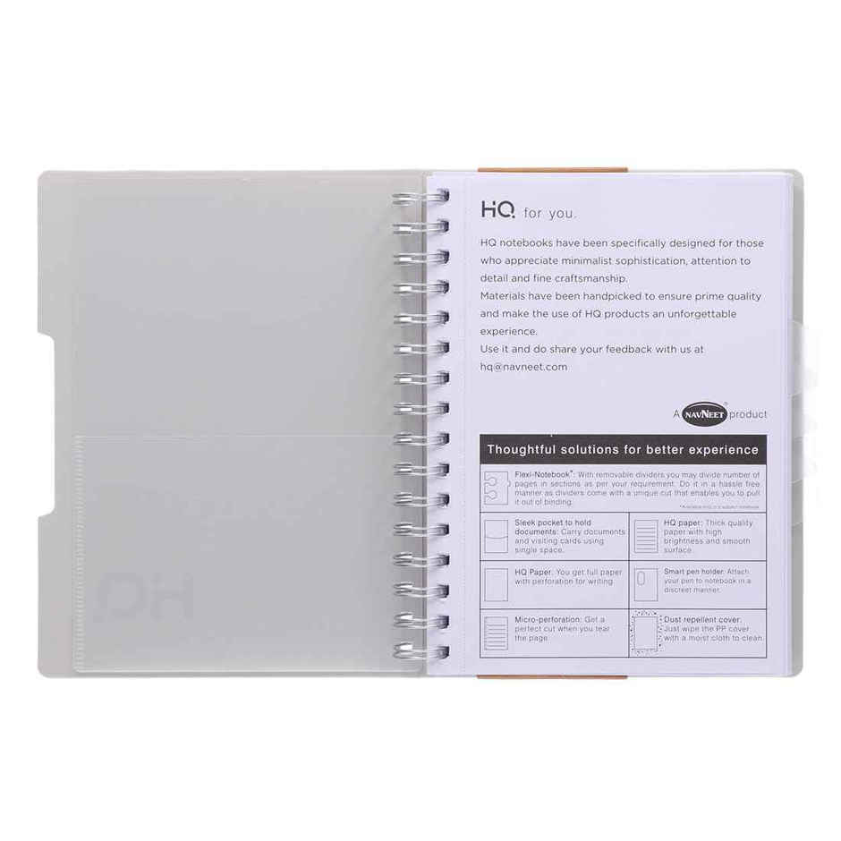Navneet HQ | Five Subject Book White Wiro Bound Single Line A5 Size (21 x 14.8 cm, 300 Pages)