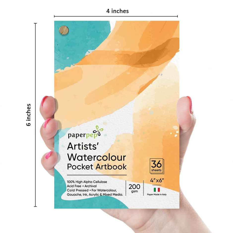 Paperpep Watercolour Pocket Art Book unruled 200Gsm (36 Sheets, 10.16 x 15.24 cm)