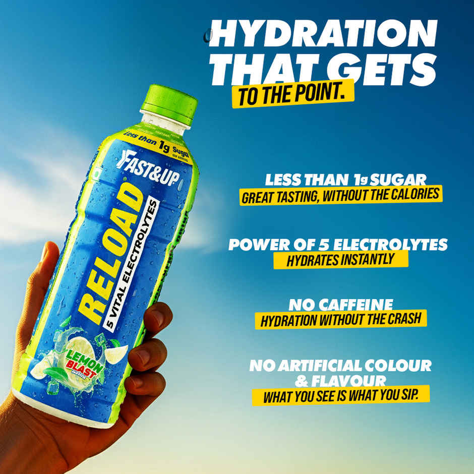 Fast&Up Reload Lemon Low Sugar Energy Drink l Instant Electrolytes | Healthy & Refreshing Drink