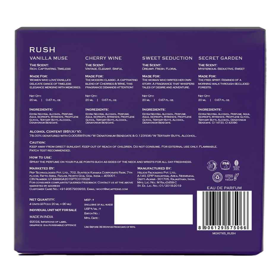 mCaffeine Fien Rush | Perfume Gift Set For Women | 12 Hrs Longlasting - Vanilla Muse Cherry Wine