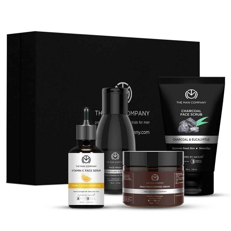 The Man Company Face On Point Kit With Vitamin C Serum, Charcoal Face Wash, Face Scrub & Cream