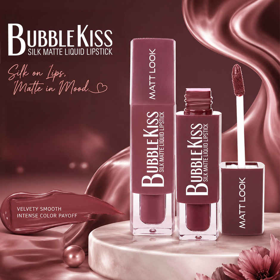Mattlook Bubble Kiss Silk Matte Liquid Lipstick with Shea Butter & Jojoba Oil | Baby Pink