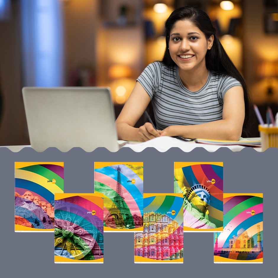 Navneet Youva Soft Bound Long Book Single Line | A4 Size - 21 cm x 29.7 cm, 140 Pages , Assorted