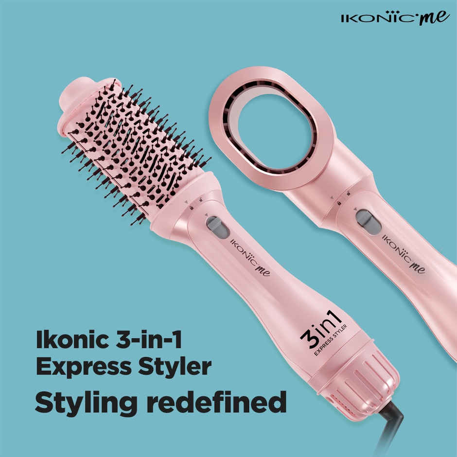 Ikonic 3 in 1 Express Styler Pink, Professional Volumizer, Blow Dryer, 1200W Hot Air Brush