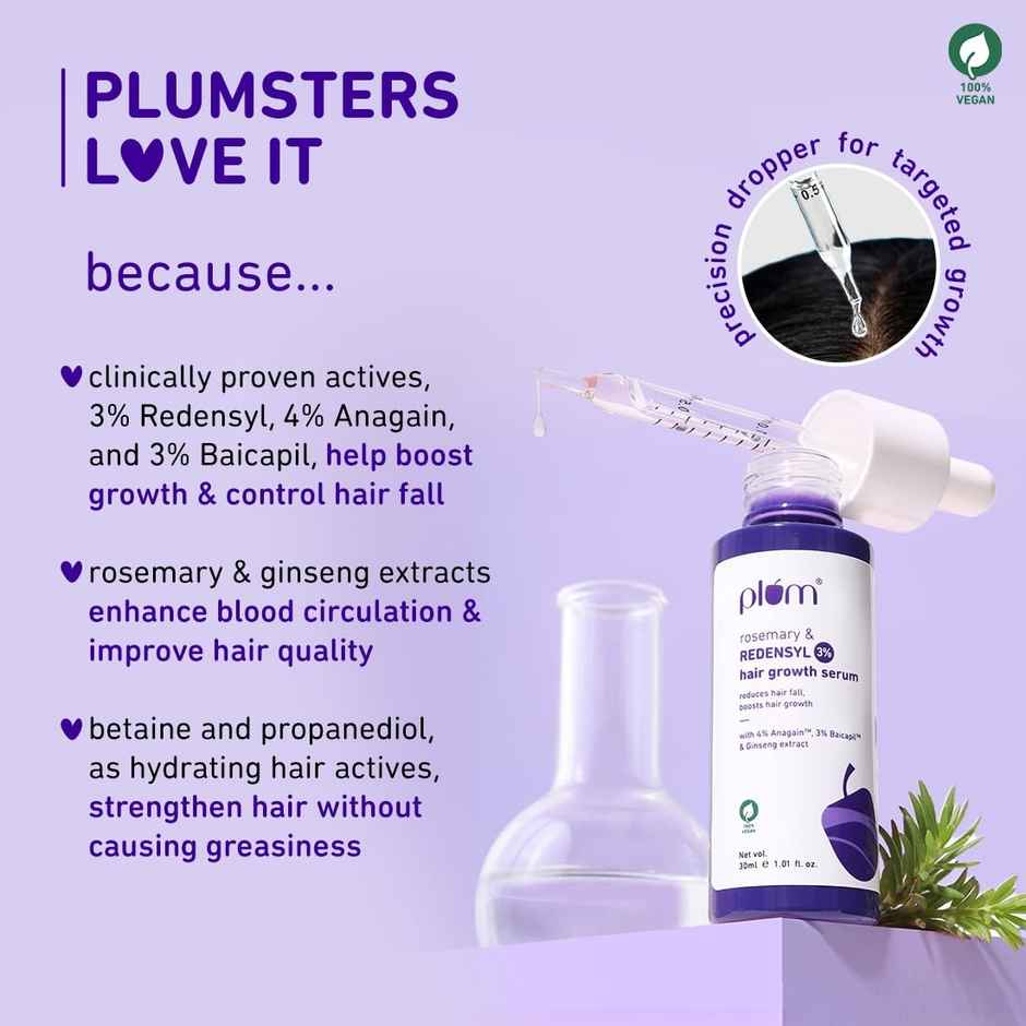 Plum Rosemary & 3% Redensyl Hair Growth Serum With 4% Anagain 3% Baicapil & Ginseng Extract