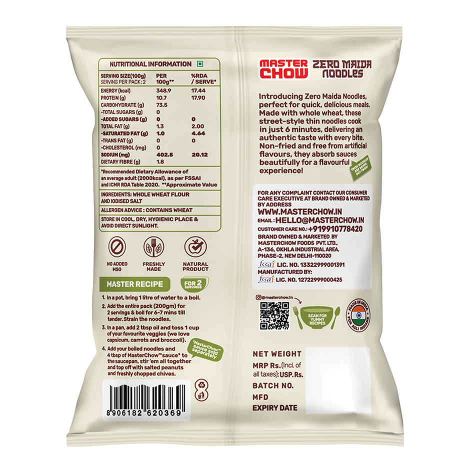 MasterChow Zero Maida Instant Noodles | Packet