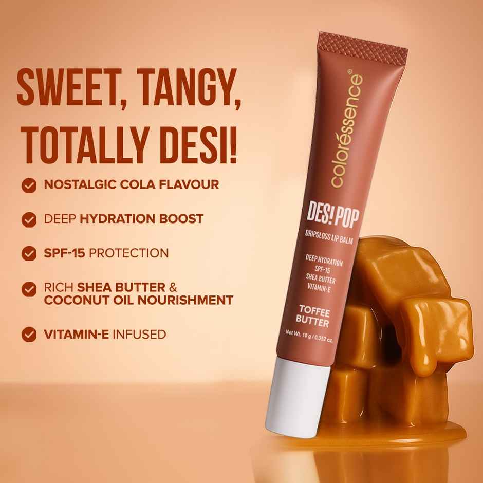 Coloressence Desi Pop DripGloss Lip Balm | Toffee Butter | UltraSoft SPF 15 Vitamin E