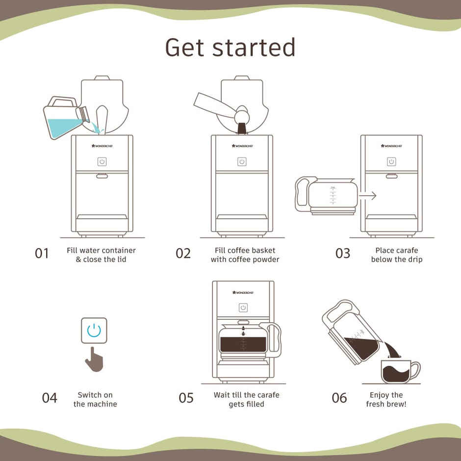 Wonderchef Regalia Pronto Coffee Maker 600W, 750ml Borosilicate Glass Carafe||6 Cups Coffee, Coffee Brewer Machine for Home & Office - Black & Silver