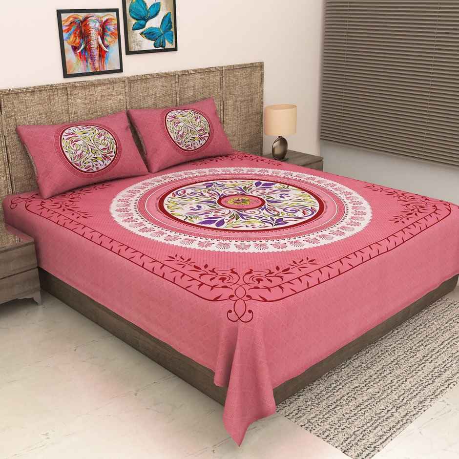 Metro Living 104 Tc Cotton Double Printed Bedsheet | Pack Of 1, Peach