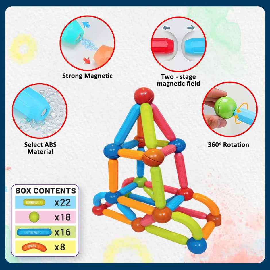Wembley Magnetic Sticks Building Blocks For Kids Toys For Girls 3+ Yrs Magnet Balls - 64 Pcs