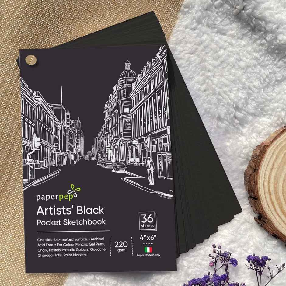 Paperpep Black Pocket Sketchbook 220Gsm 4 x 6 36 Sheets