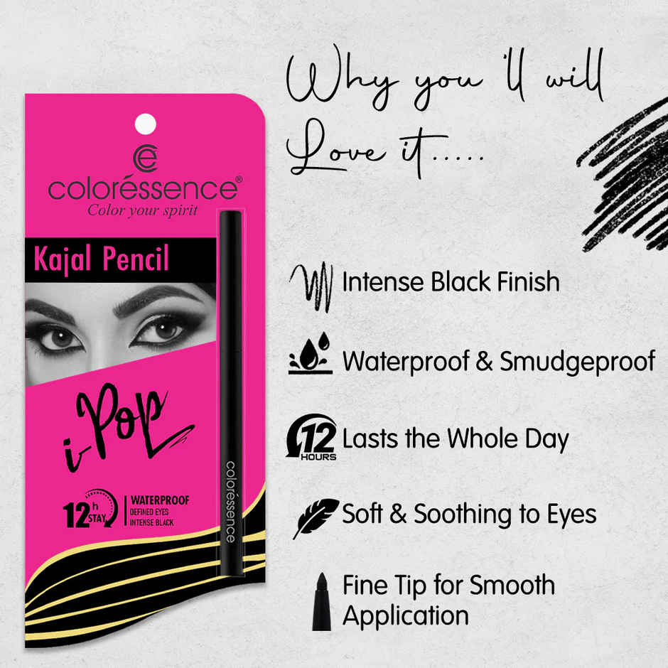 Coloressence Ipop Kajal Pencil Pack of 2 | Intense Black | Waterproof | Smudgeproof | Long Lasting