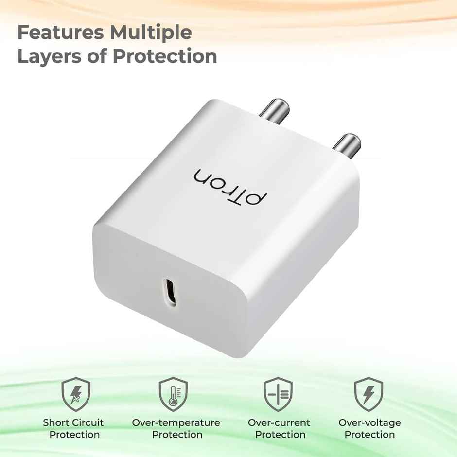 pTron Volta FC14 20W Type-C/PD Fast Charger, Compatible With iPhone & Android Smartphones - White