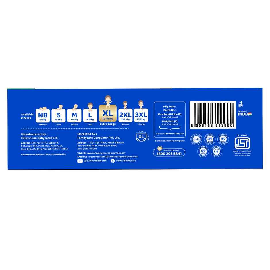 Bumtum Baby Diaper Pants With Double Leakage Protection - 12 To 18 Kg X-Large