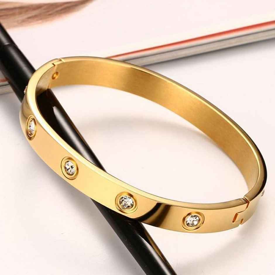 Shining Diva Fashion Stylish Stainless Steel Crystal Bangle Bracelet for Women and Girls | 15747b