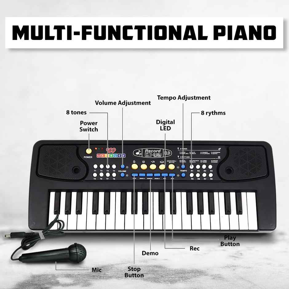 Wembley Kids Electronic Keyboard Portable - Songs, Recording, Musical Toy Boys And Girls-Black