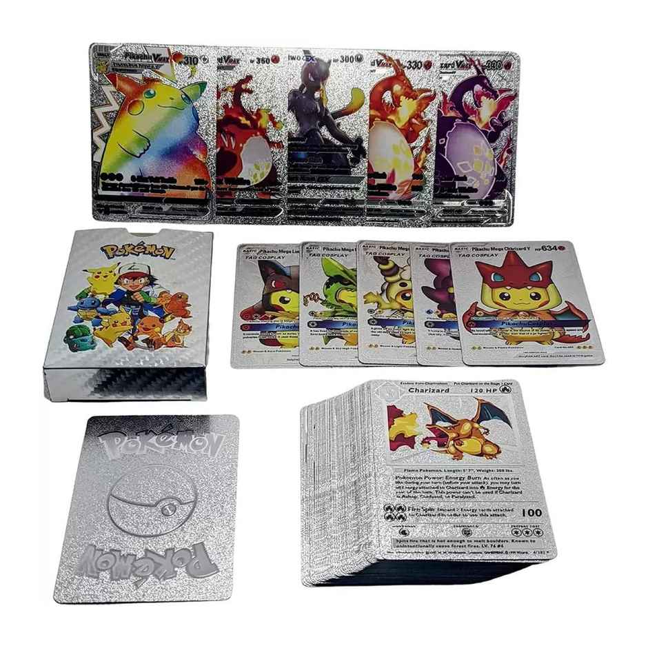 Awestuffs Pokemon Silver Foil Card Assorted Cards TCG Deck Box V Series Cards