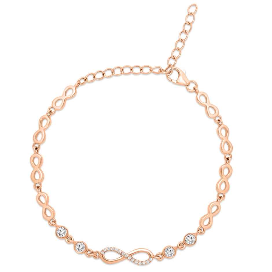 Zavya Infinity CZ Rose Gold Plated 925 Sterling Silver Charm Bracelet