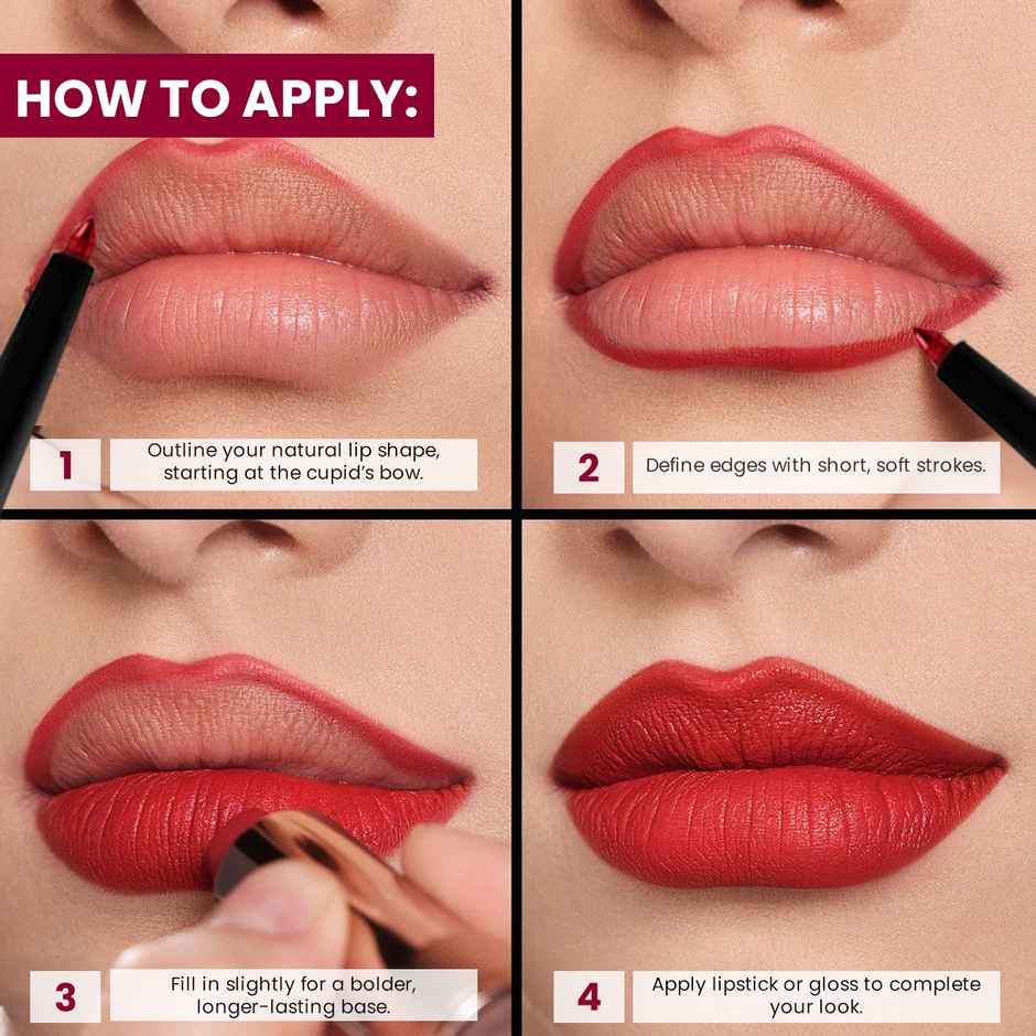 Coloressence Pout Lip Liner with sharpener|Long Lasting, Smudgeproof, Waterproof | Red Brick Shade