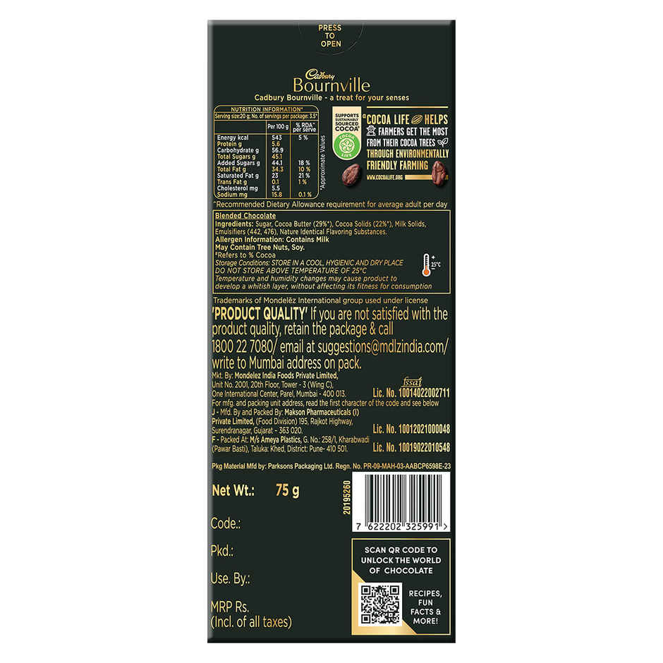 Cadbury Bournville Rich Cocoa 50% Dark Chocolate Bar