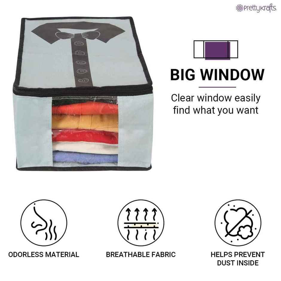 Prettykrafts Shirt Cover, Foldable & Durable Wardrobe Organizer, Pack Of 3 - Grey Black