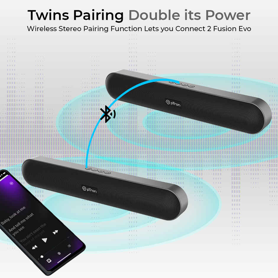 pTron Fusion Evo V2 10W Mini Bluetooth Soundbar w/ 10 Hrs Playback, Multi Modes Aux/USB/TF - Grey