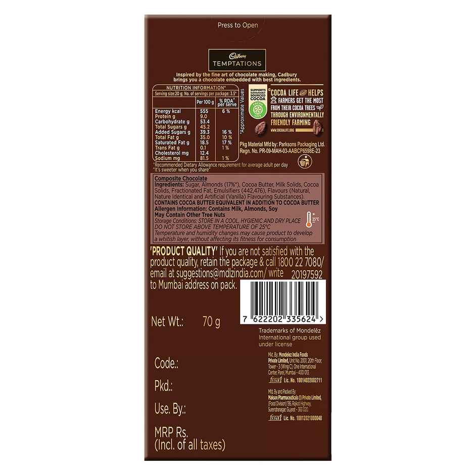 Cadbury Temptations Almond Treat Premium Chocolate Bar