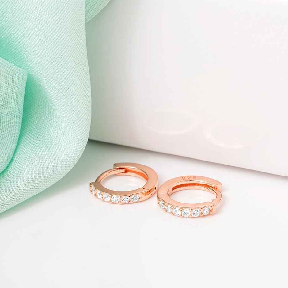 Zavya Circular CZ Rose Gold Plated 925 Sterling Silver Hoop