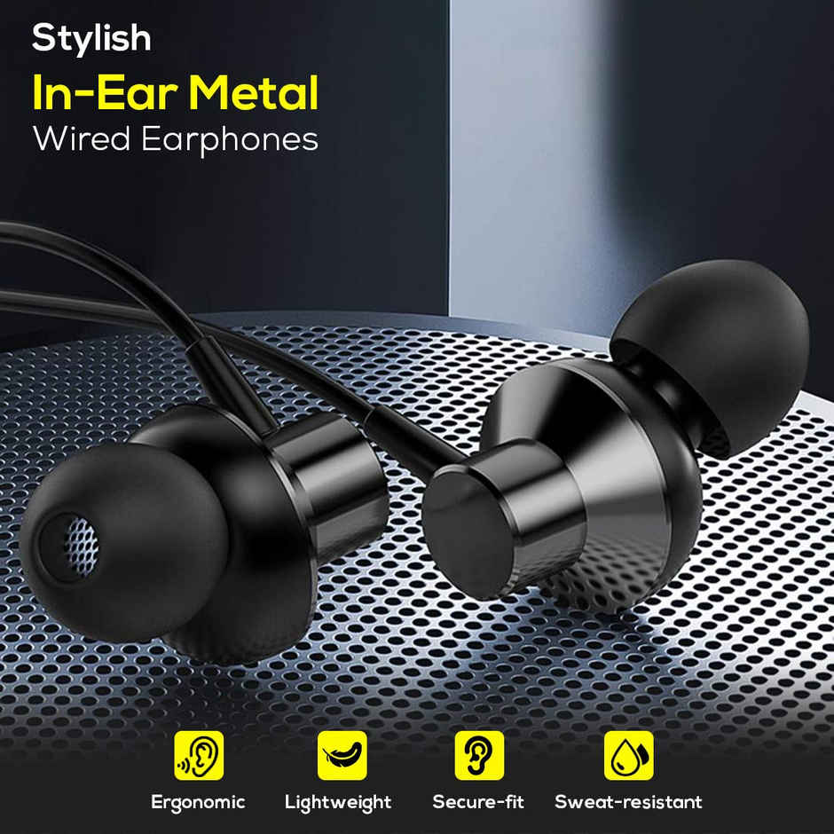 pTron Pride Lite 3.5mm Wired Earphones With Mic Stereo Audio 1.2m Tangle-Free Cable - Gray