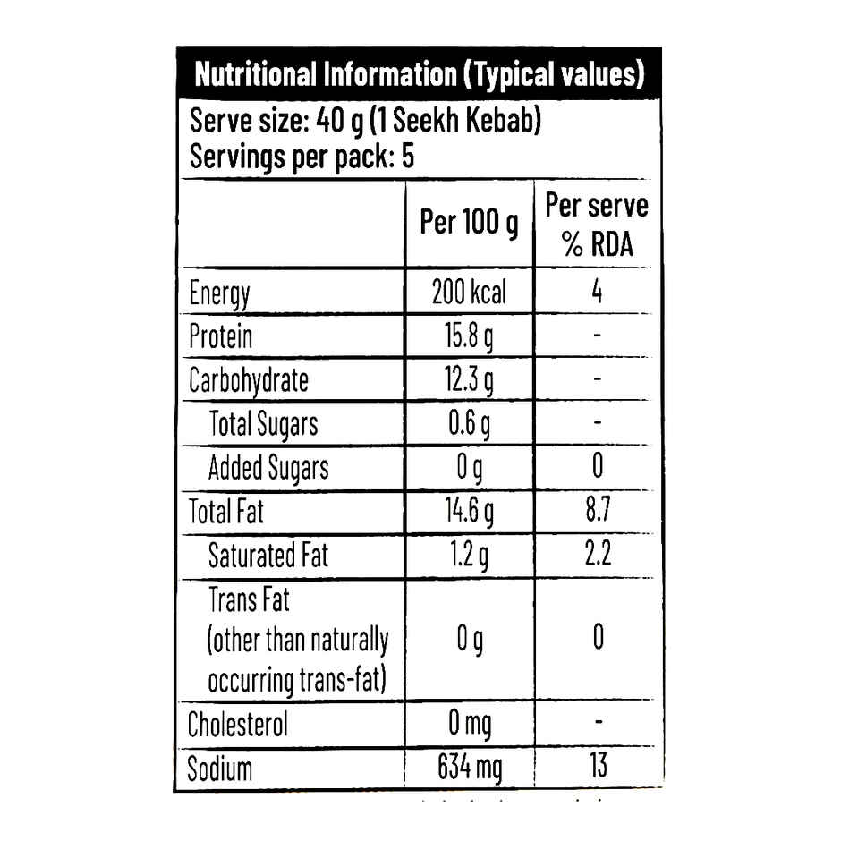 Tata Simply Better Plant-Based Chicken Awadhi Seekh Kebab, Tastes Just Like Chicken - 5 Pieces