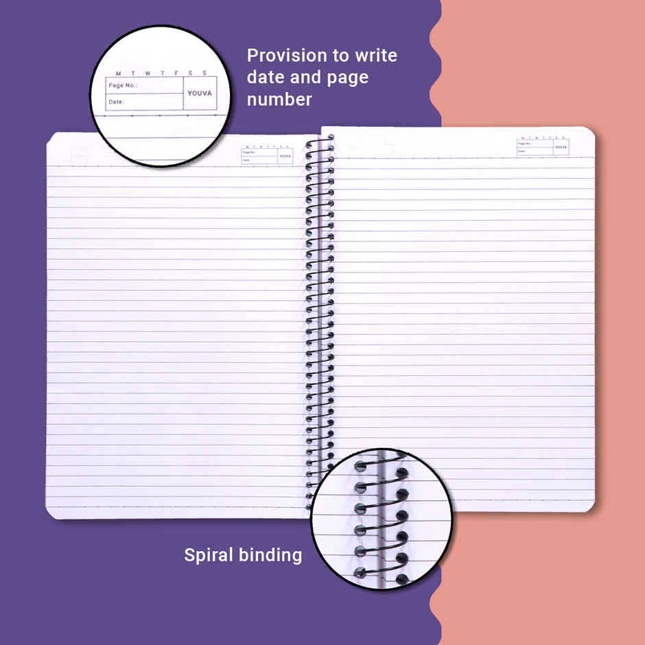 Navneet Youva Spiral Bound Single Line 300 Pages Long Notebook With Safety lock A4 size 21x29.7cm